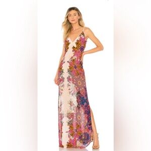 Free People Wildflower Print Maxi Slip Dress in Ivory Tea Combo Boho